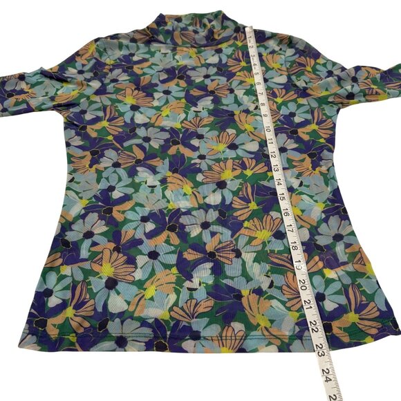 Anthropologie Maeve Sheer Mesh Floral Turtleneck‎ Top in Blue Motif Size S - Picture 7 of 7